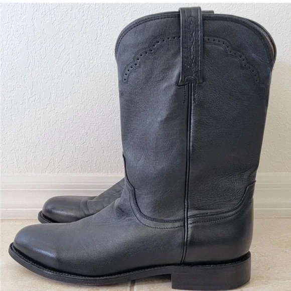 LUCCHESE Men's Lonestar Calf Round Toe Roper Boots In Black 10.5EE. - Picture 3 of 13